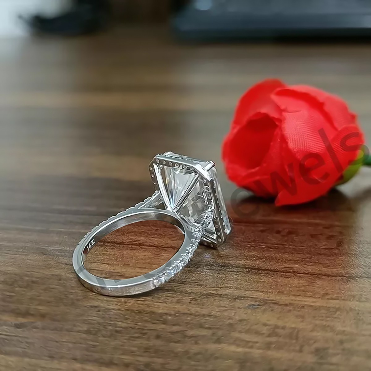 20.00 Ct Certified Radiant Cut Off White Diamond 925 Silver Ring Treated