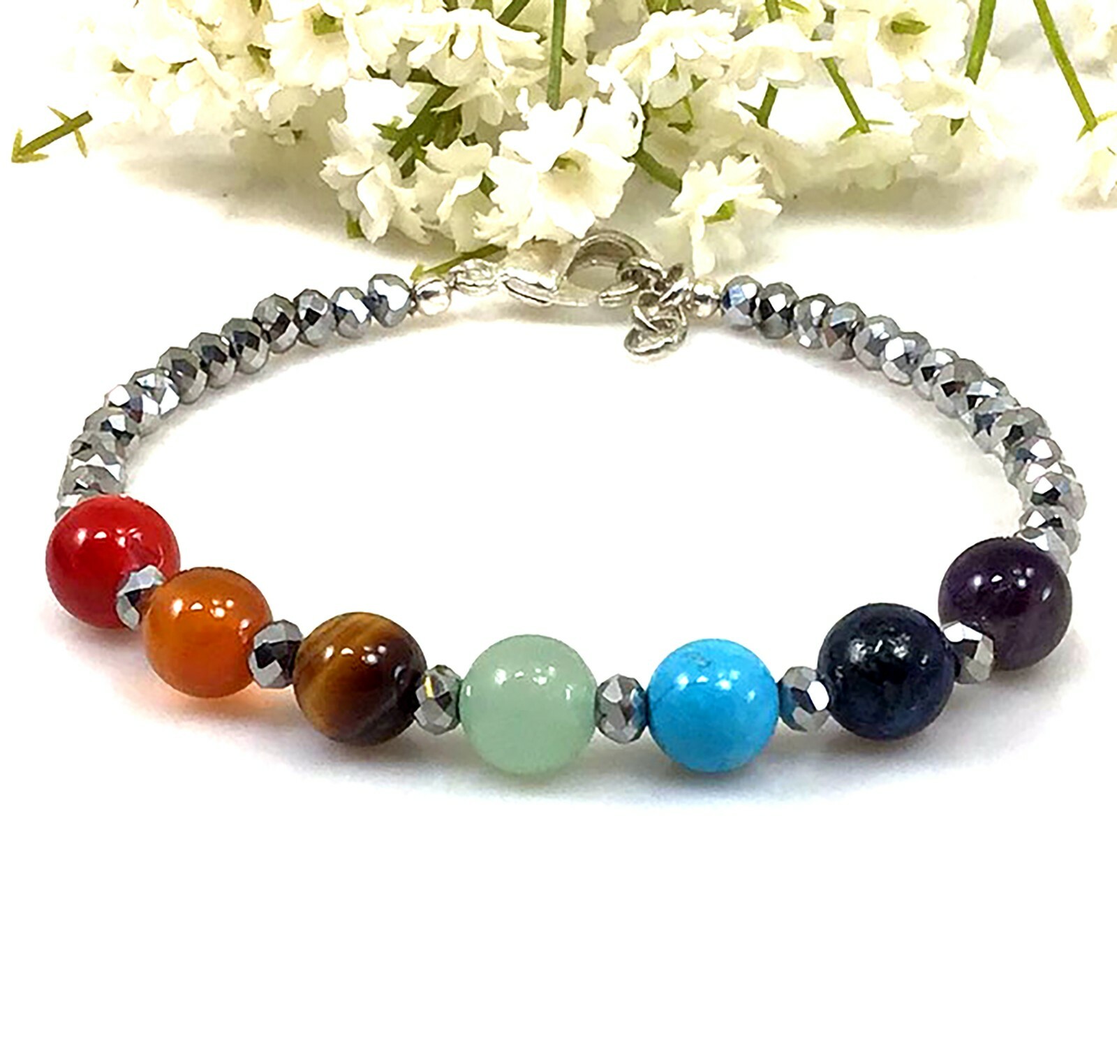 7 chakra bracelet, chakra gemstone, healing gemstone stretchy for women