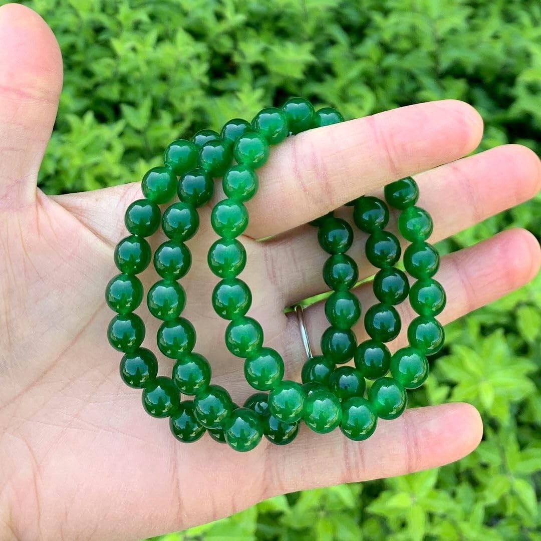 Real Natural Green Jade Gemstone Beaded Bracelet 7 inch Stretch Bracelet Chak…