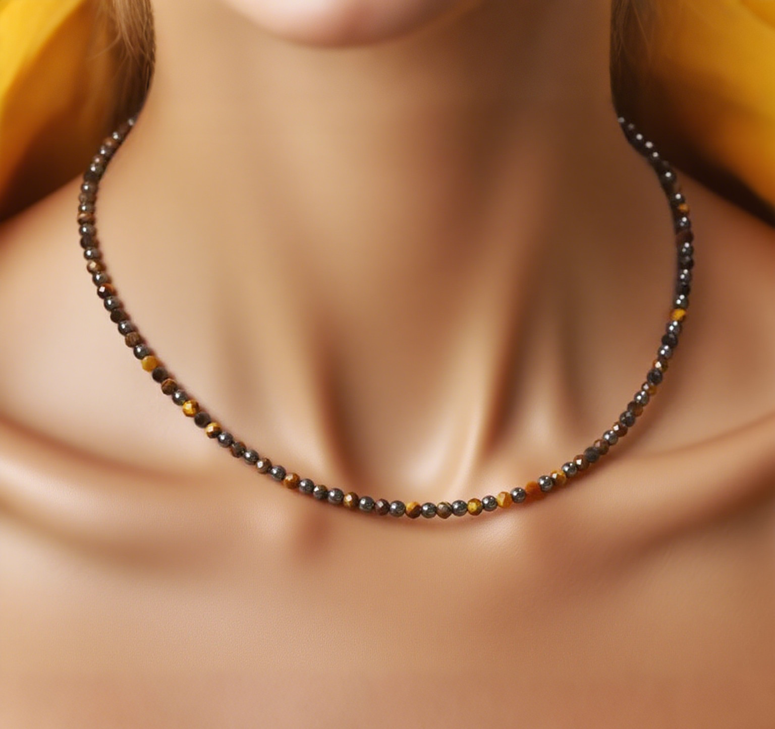 Triple Protection Choker Necklace Tiger’s Eye Obsidian Hematite Crystal Gifts