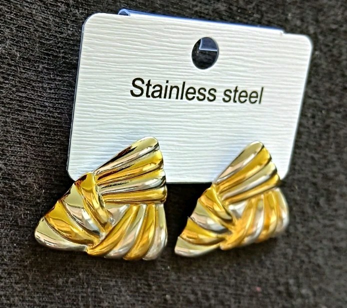 Gold & Silver Tone Stainless Steel Triangle Stud Earrings