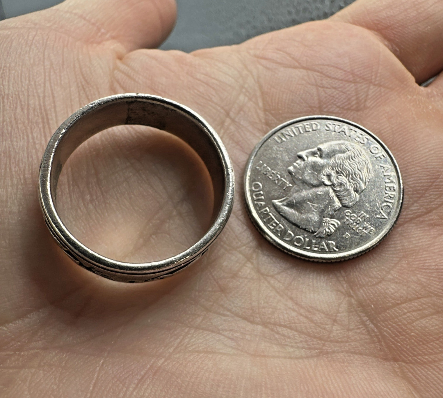 Peter Stone Sterling Silver 7.5mm Carved Kokopelli Rimmed Band Ring 925 Sz: 12.5