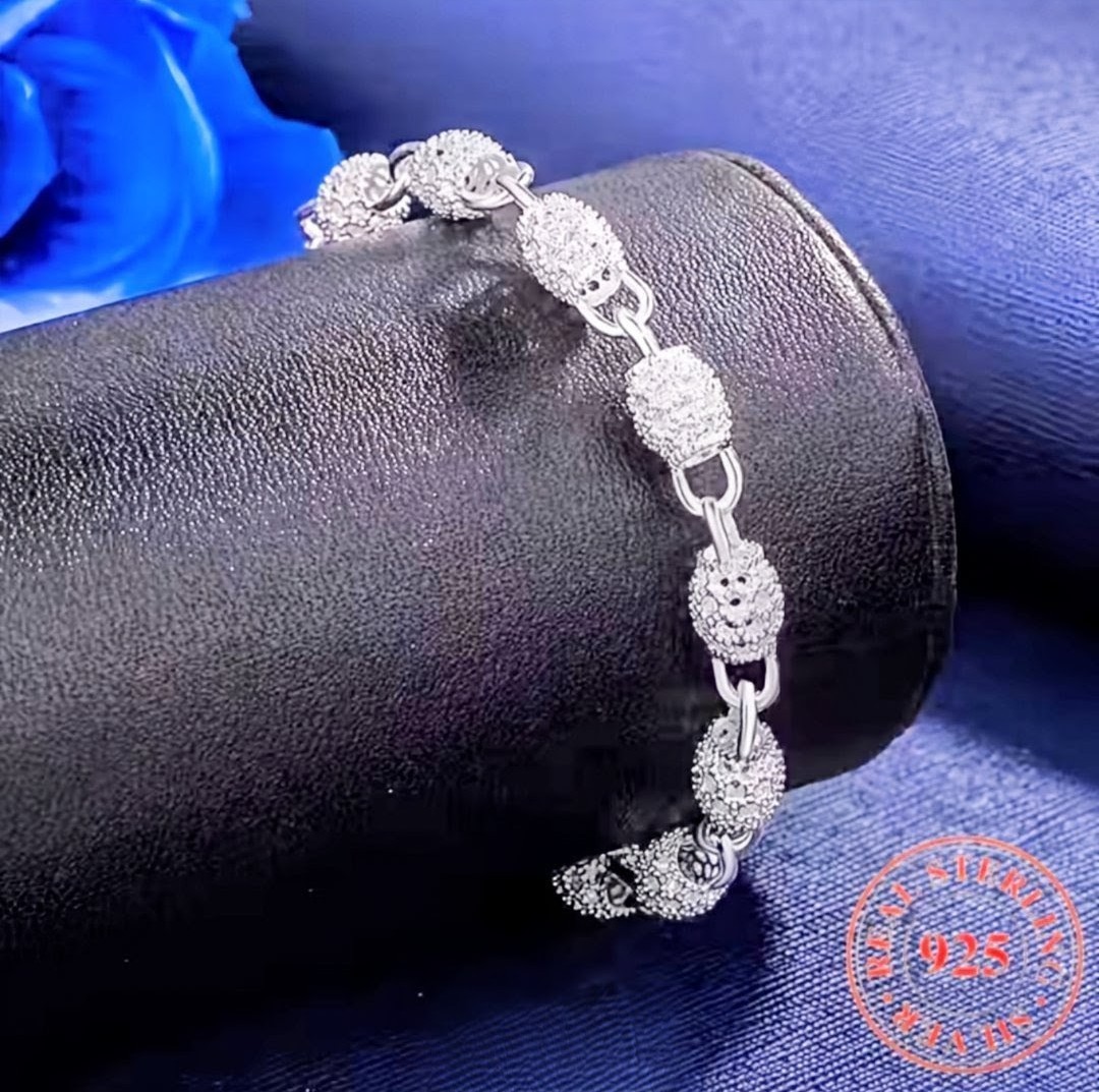 Sterling Silver 925 Filagree Link Chain Bracelet 8in with Lobster Clasp