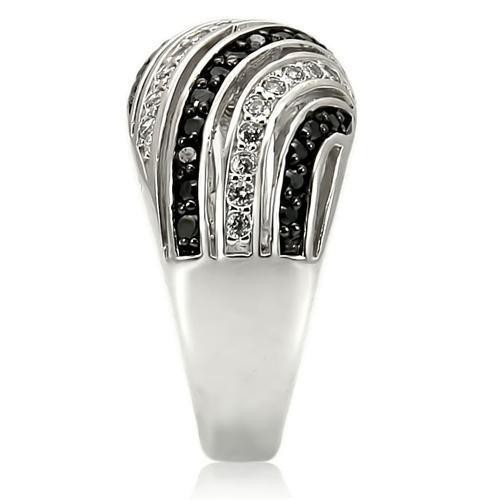 Women’s Ring, Black CZ, Rhodium & Ruthenium Plated, Brass, Sparkling Design