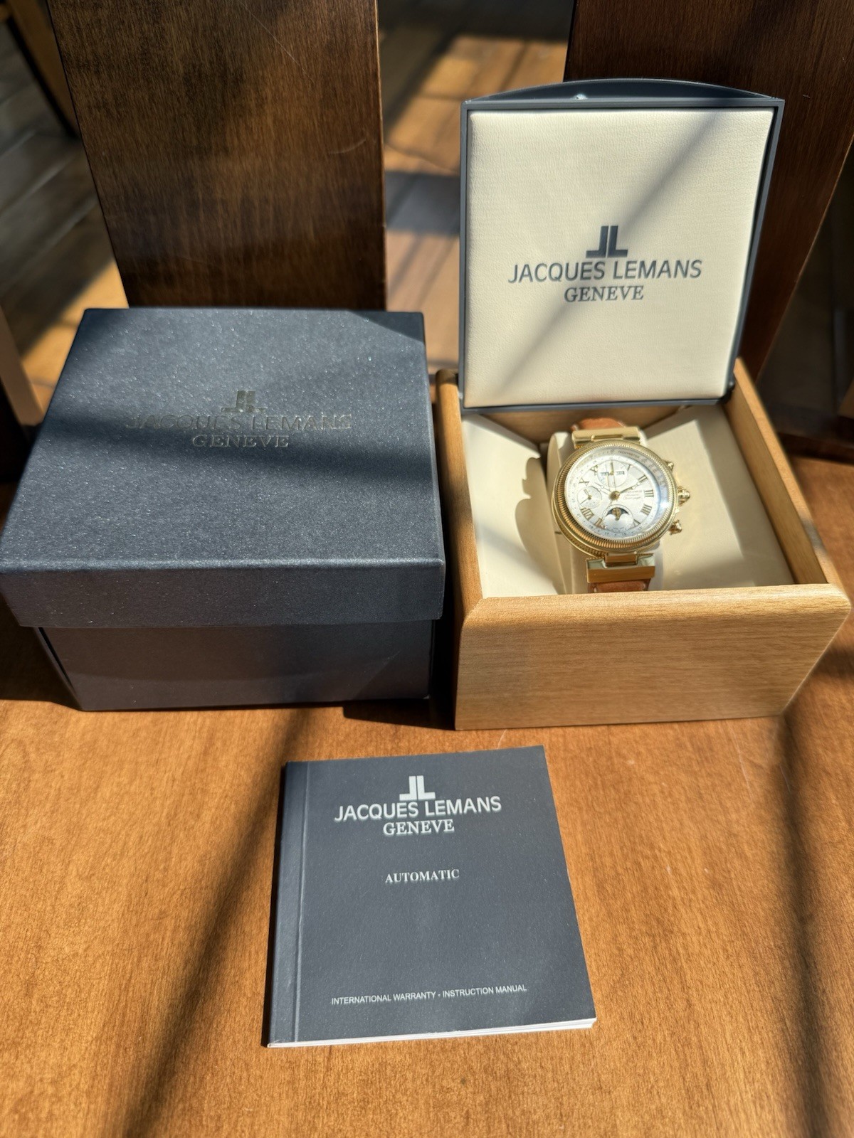 Jacques Lemans Valjoux 7751 Triple Calendar Moonphase Chronograph Gold Full Set