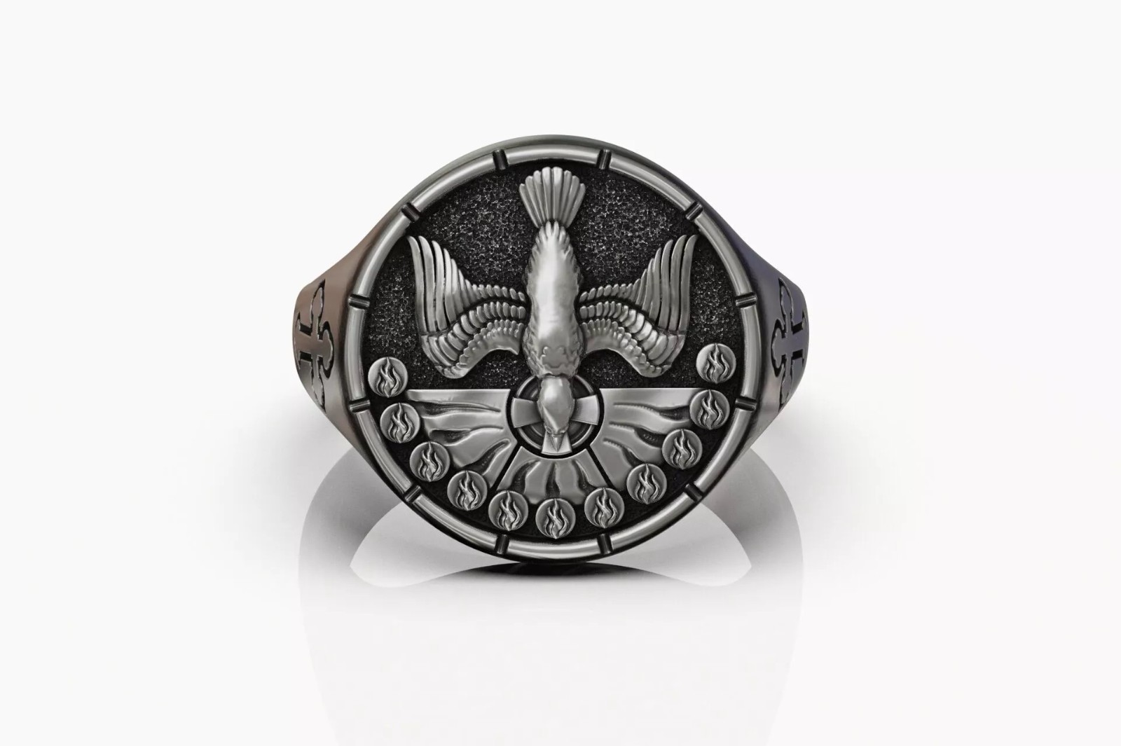Oxidized Men’s Holy Spirit Dove Pentecost 925 Sterling Silver Statement Rings