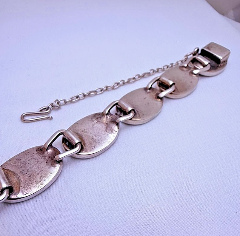 Vintage Belgiorno 900 Silver Modernist Oval Link Bracelet 1970s Argentina 7.25in