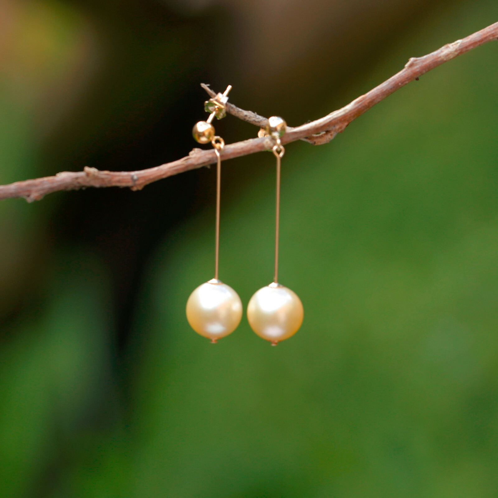 9.5-10mm natural high luster Australia gold seawater Pearl 14KGF Earring 40mm #3