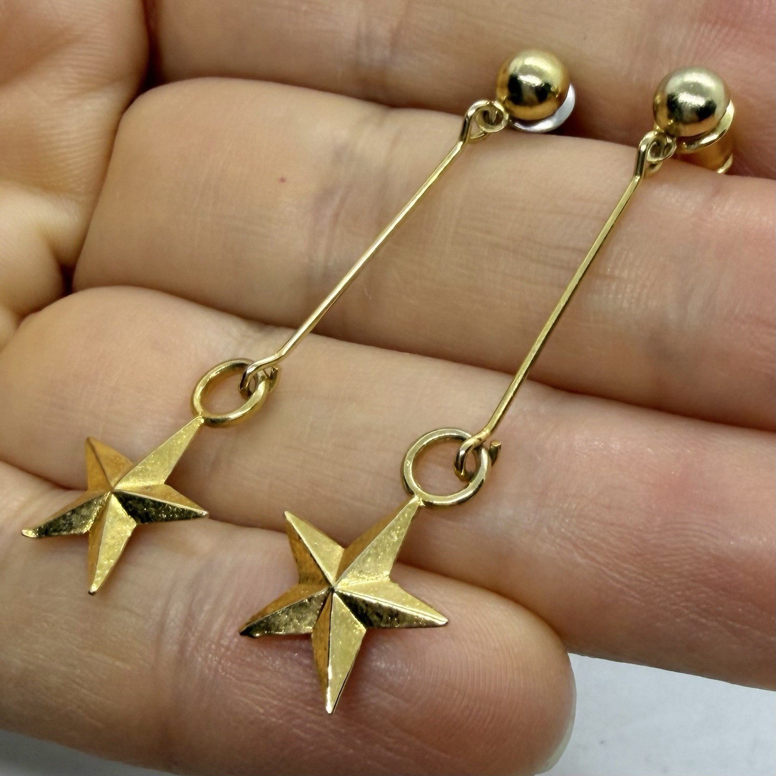 Vtg Art Deco Star Charm Goldtone Drop Dangle Retro Earrings Post Trendy Simple