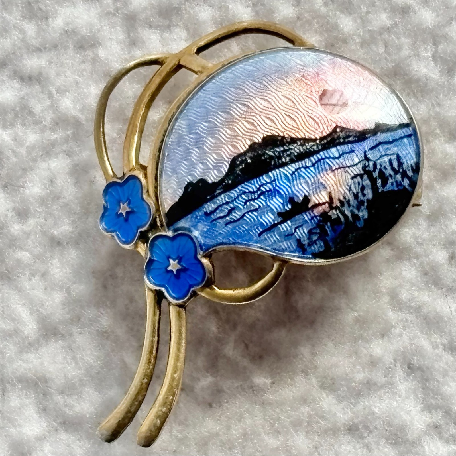 Vintage Norway Silver Guilloche Enamel Sunset Brooch Aksel Holmsen