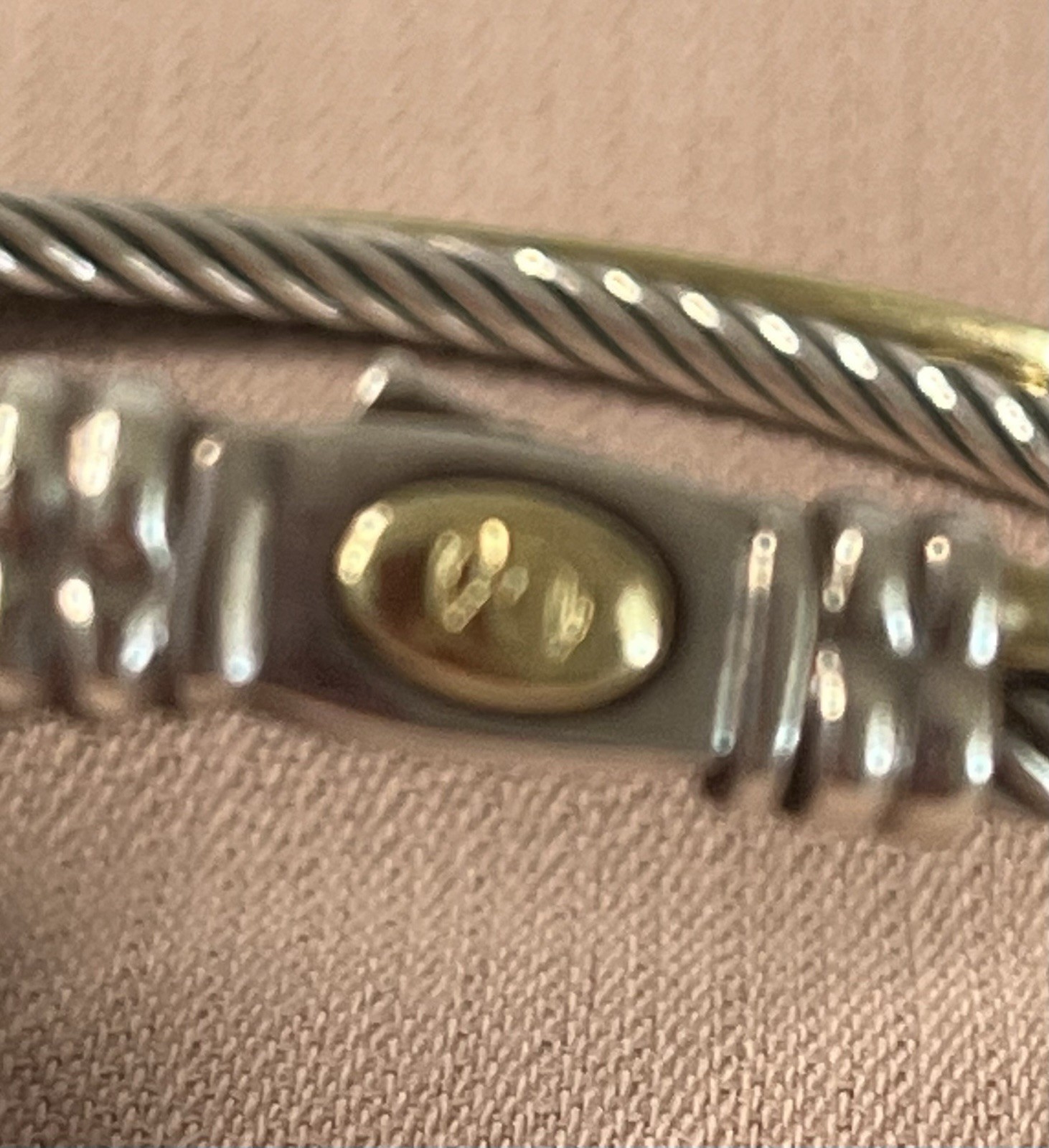 David Yurman 925 SS and 18K YG Two Tone Crossover Cable Bracelet S/M size