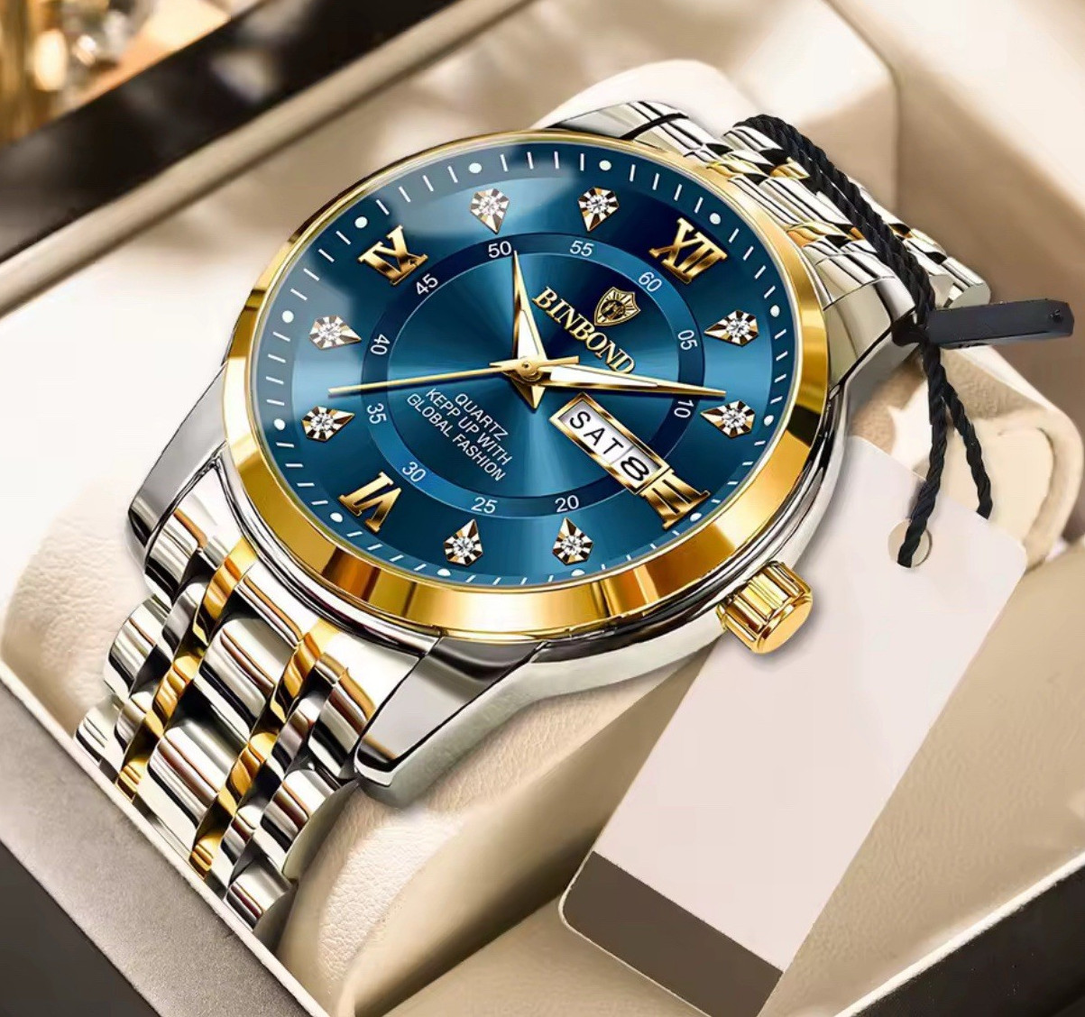 BINBOND Men’s Quartz Dress Watch Multi Dial Day/Date Stainless Steel Roman