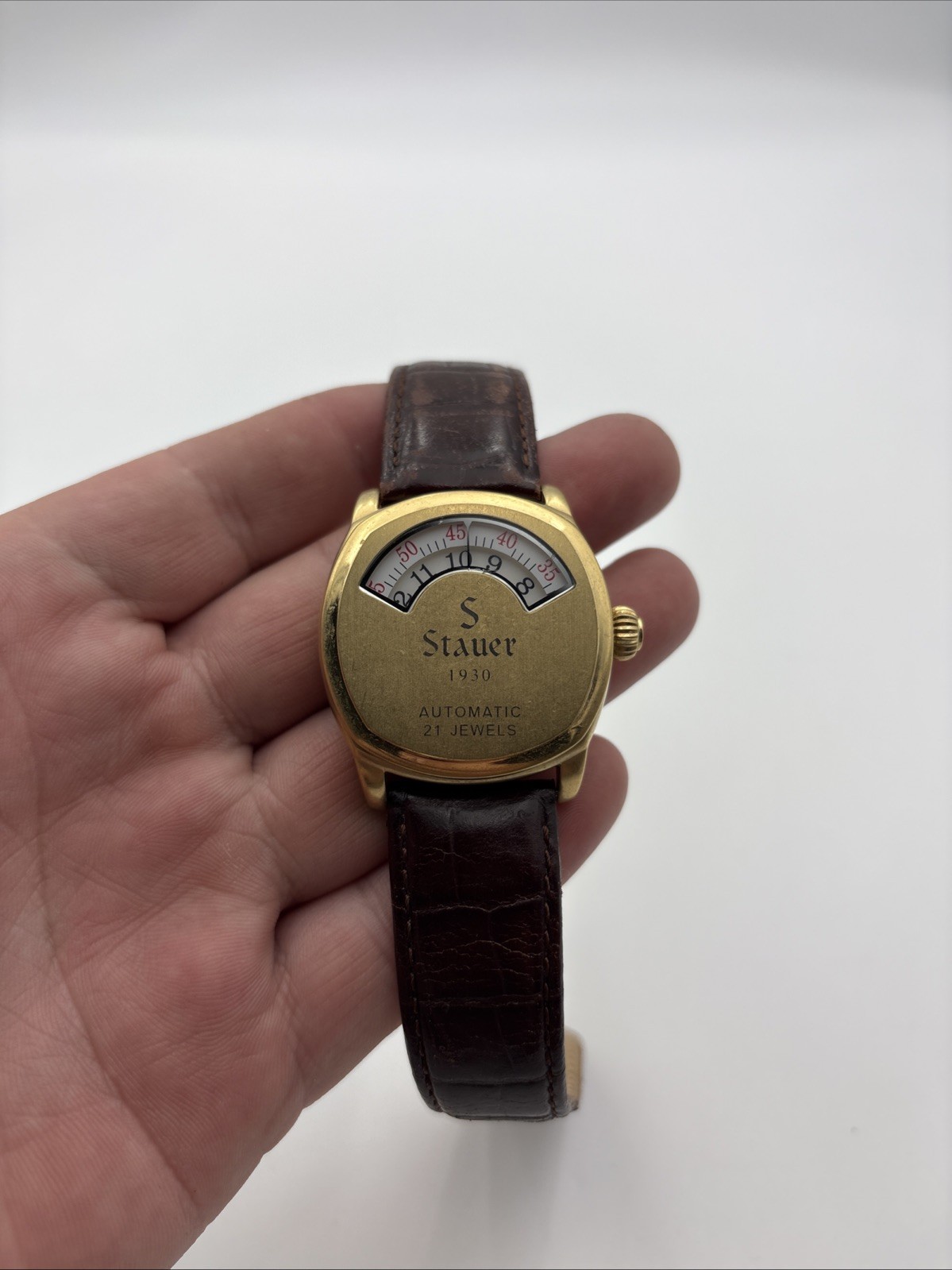 Stauer 1930 Dashtronic Automatic Watch Gold Tone 21 Jewel Jump Hour Style Runs