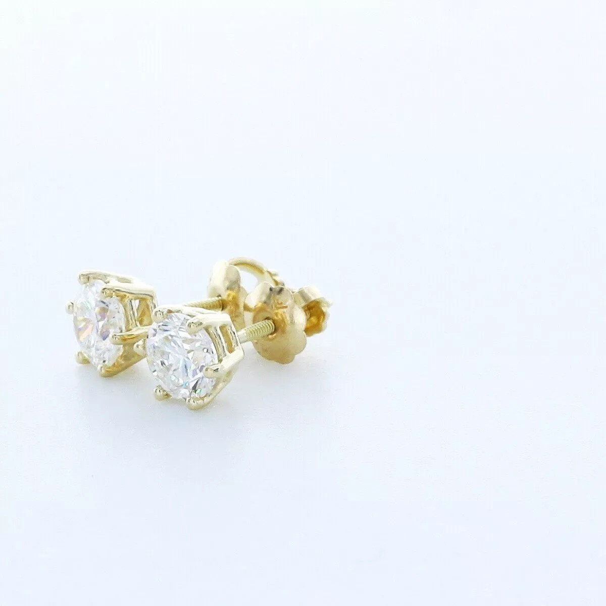 Stud Earrings Classic Solid 14K Yellow Gold 1.06 CT Round Natural Diamond E SI1