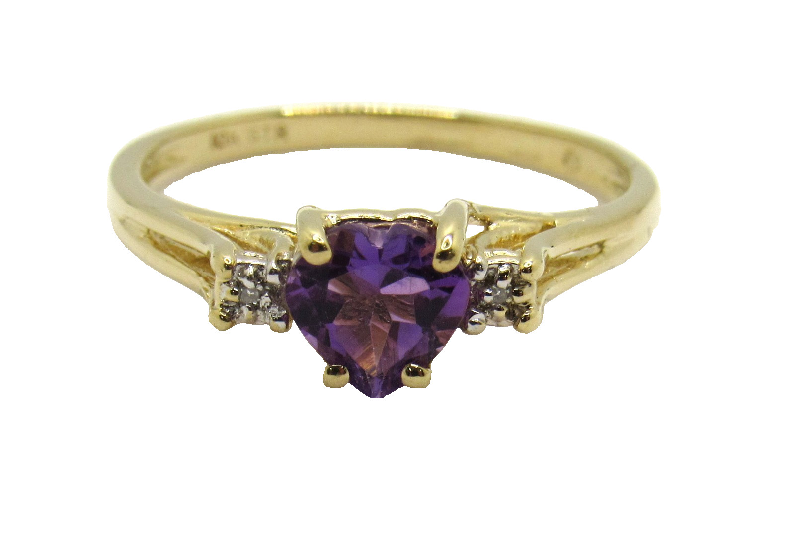 10K YELLOW GOLD HEART SHAPED PURPLE AMETHYST GEMSTONE RIGHT HAND RING SIZE 6.75