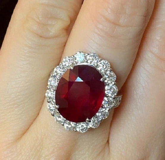 4.80 Ct Oval Cut Natural Ruby Diamond Engagement Wedding Ring 14K White Gold 7