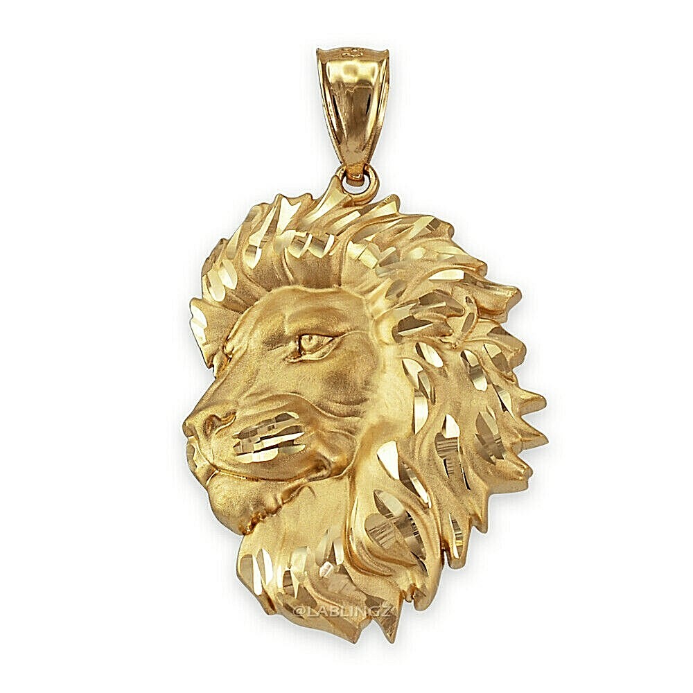 Gold Lion Face Sparkle-Cut Pendant (S/L, yellow, white, rose gold, 10k, 14k)