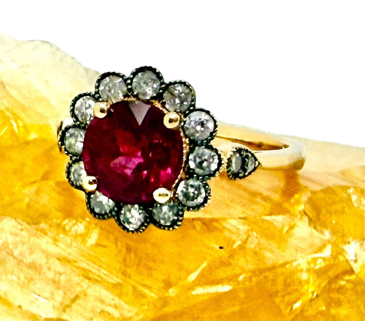 1.60 ct Rubelite & Diamond Ring 14k Rose Gold w/Card Appraisal Size 6 1/4