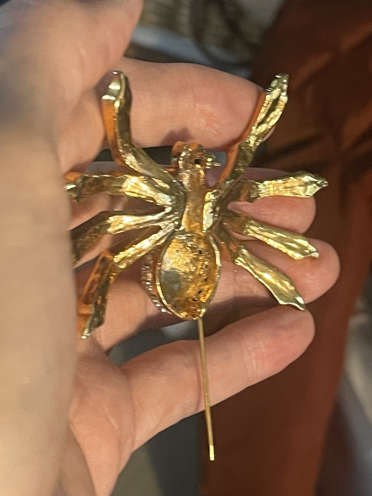 Vintage Spider Brooch Pin Gold Tone Clear Pavé Rhinestone Metal Animals & Insect