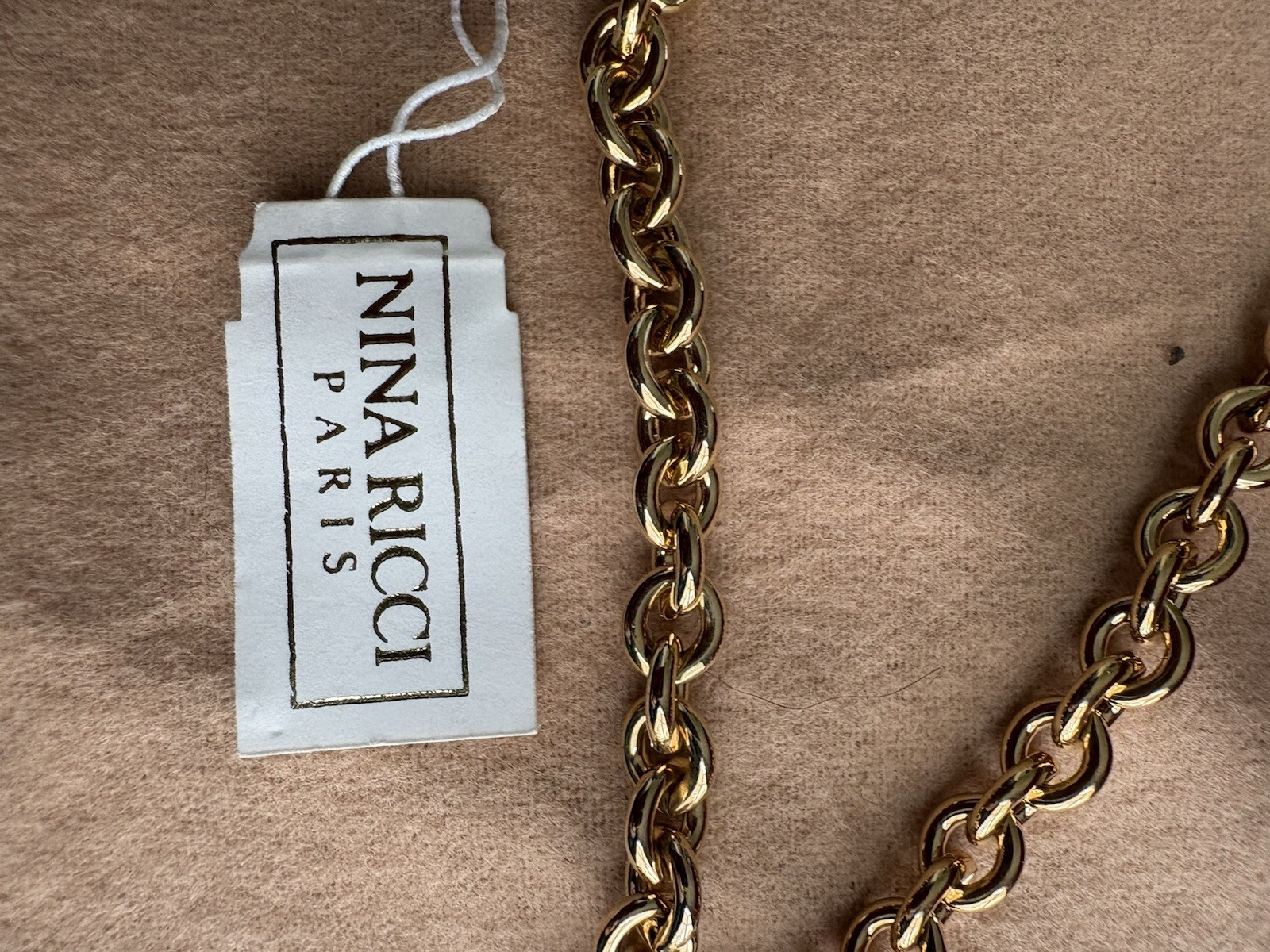 VTG Nina Ricci Gold Plated Heart Pendant Necklace Black Clear Crystal NWT NOS