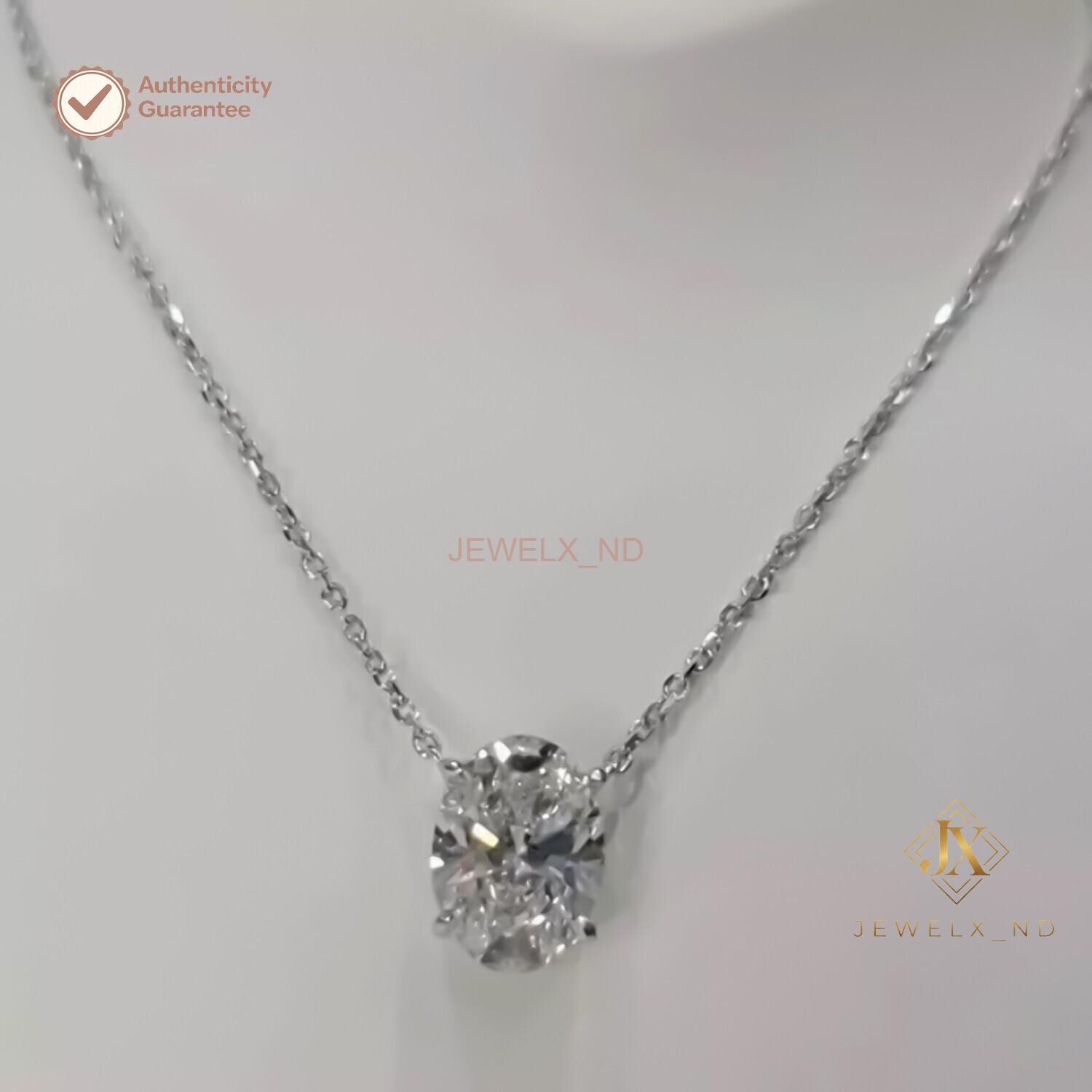 Oval Cut Natural Diamond Chain Women Custom Made Wedding Necklace 14K White Gold