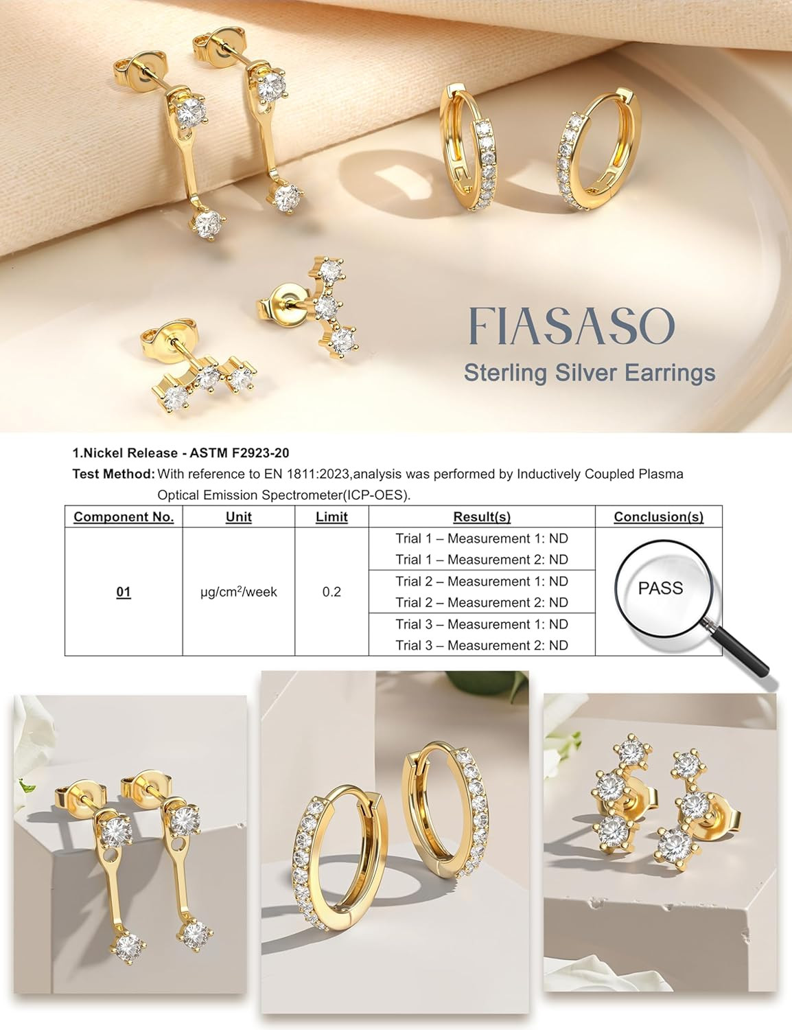 3 Pairs 925 Sterling Silver Hypoallergenic Earrings for Women Trendy – 14K Gold