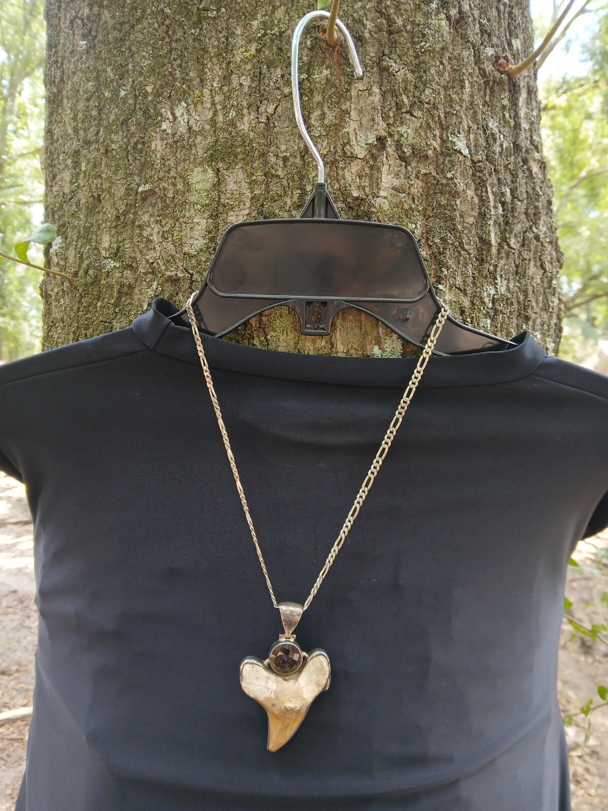 HUGE Fine Vtg 925 Sterling Silver Great White Shark Tooth Teeth Fossil Necklace