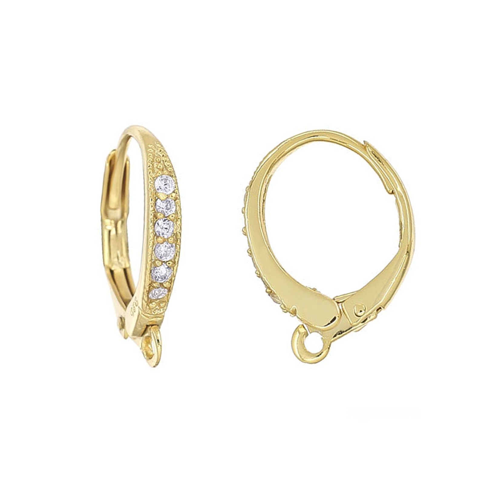 18kt Gold Plated Sterling Silver CZ Leverback Earring Hook Ear Wire #97075