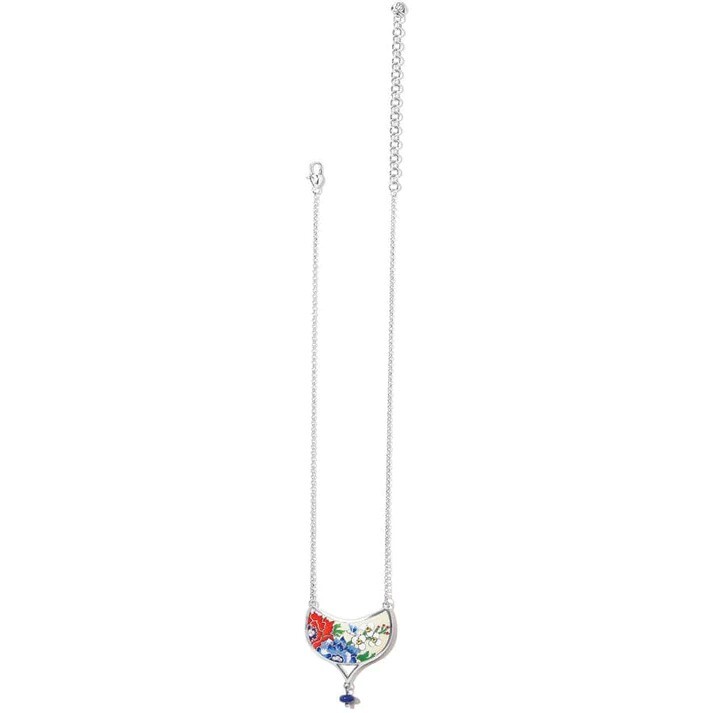 NWTag Brighton BLOSSOM HILL Beige Enamel Red Blue Flower Silver Necklace MRP$98