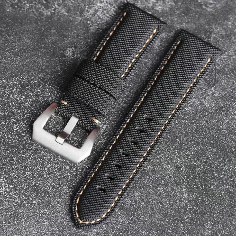 Luxury Black Nylon Canvas Leather Watch Strap Band Fit 18mm-24mm Optional