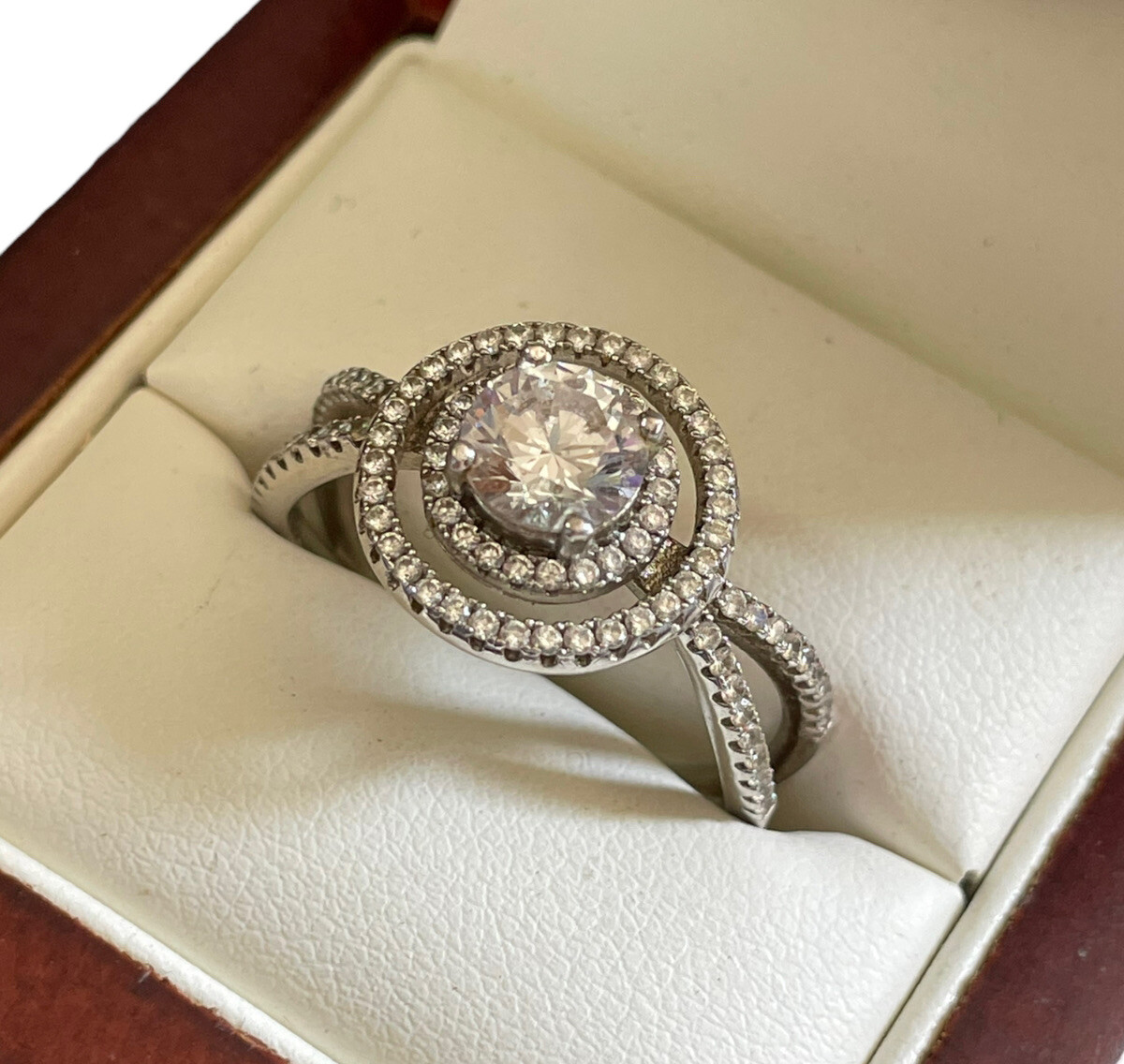 Bella Luce Rhodium Over Sterling Silver 5.46ctw Round CZ Engagement Ring, 12