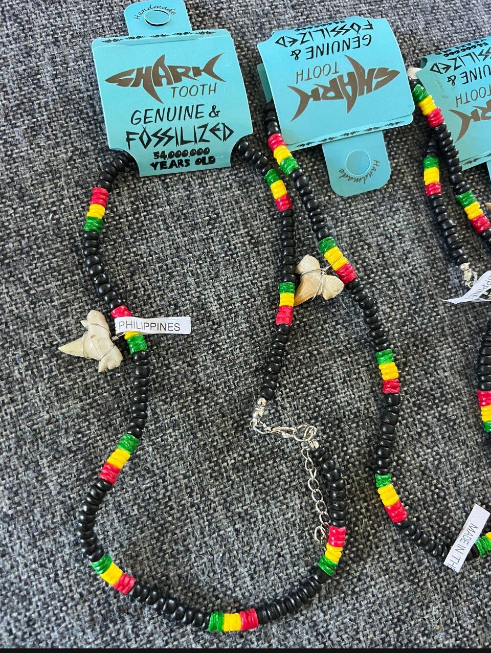 Lot Of 8 Shark teeth necklace Jamaica rasta Tooth Genuine Fósil