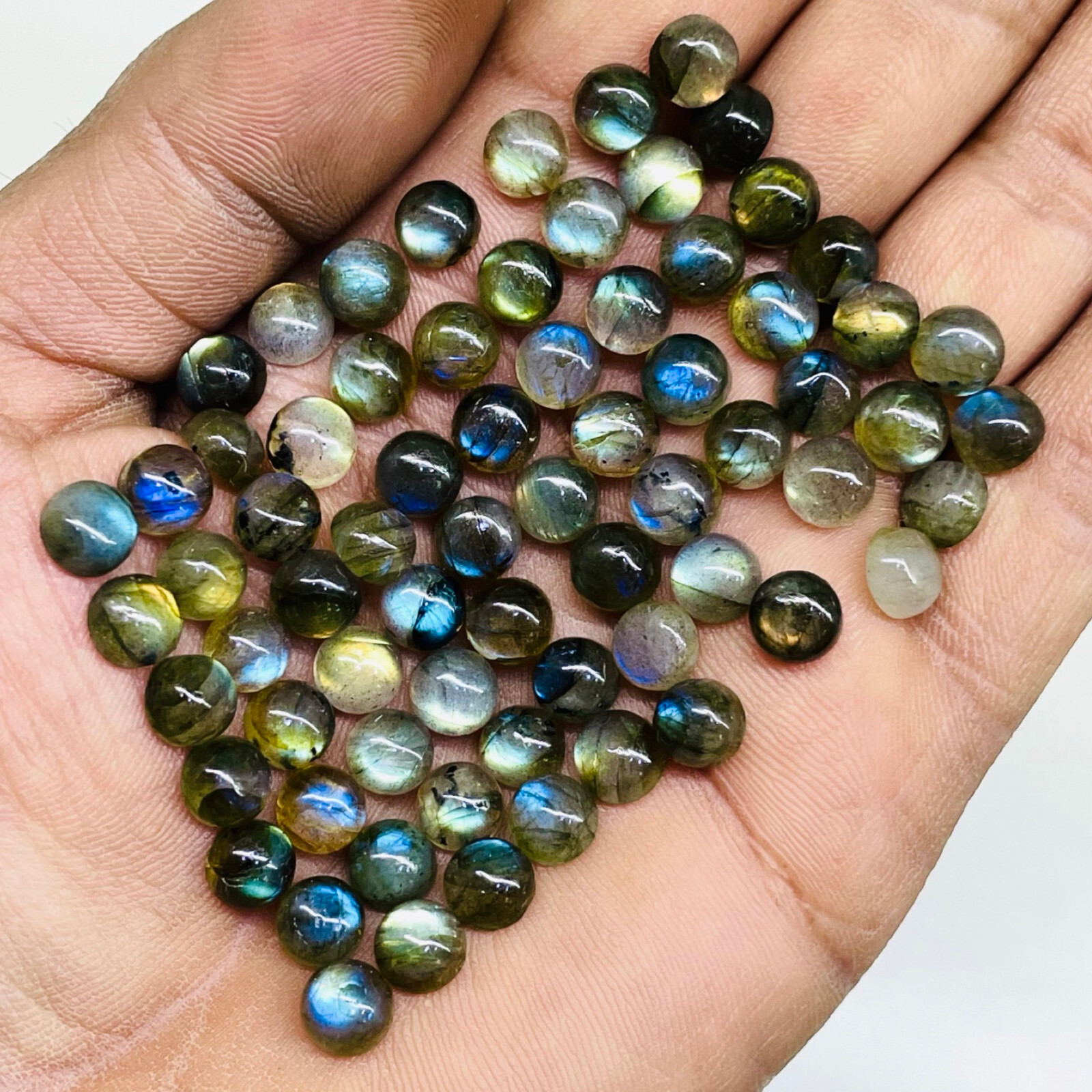 60 Pcs Natural Labradorite 7mm Round Flashy Loose Untreated Cabochon Gemstones
