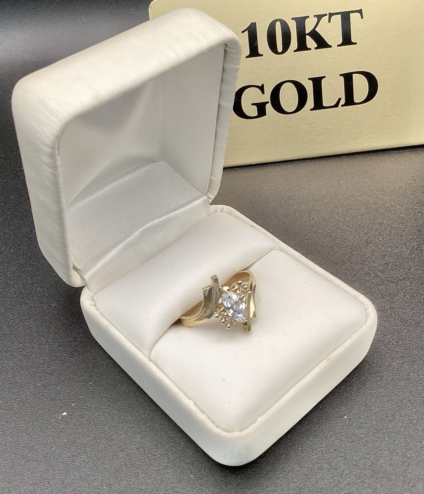 10 KT Yellow Gold Real Stamped Marquise April Birthstone Diamond, ring SZ 8.25