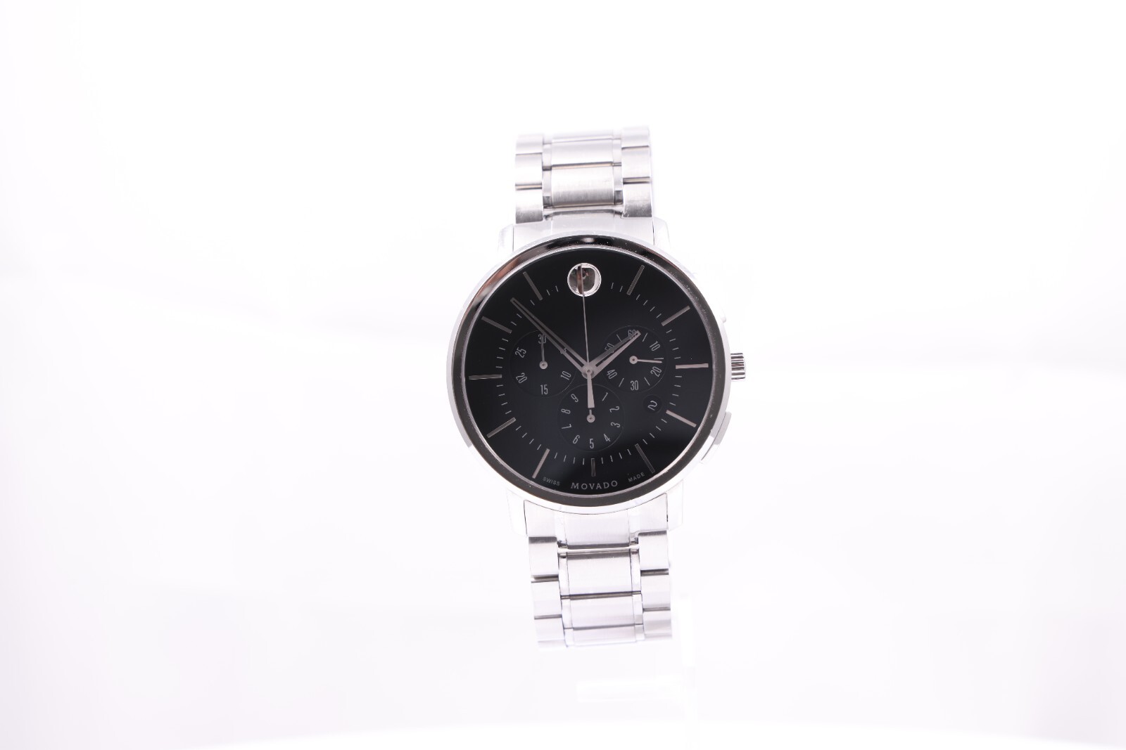 Movado Ultra Thin Chronograph Quartz 606886 Stainless Seel Black Dial