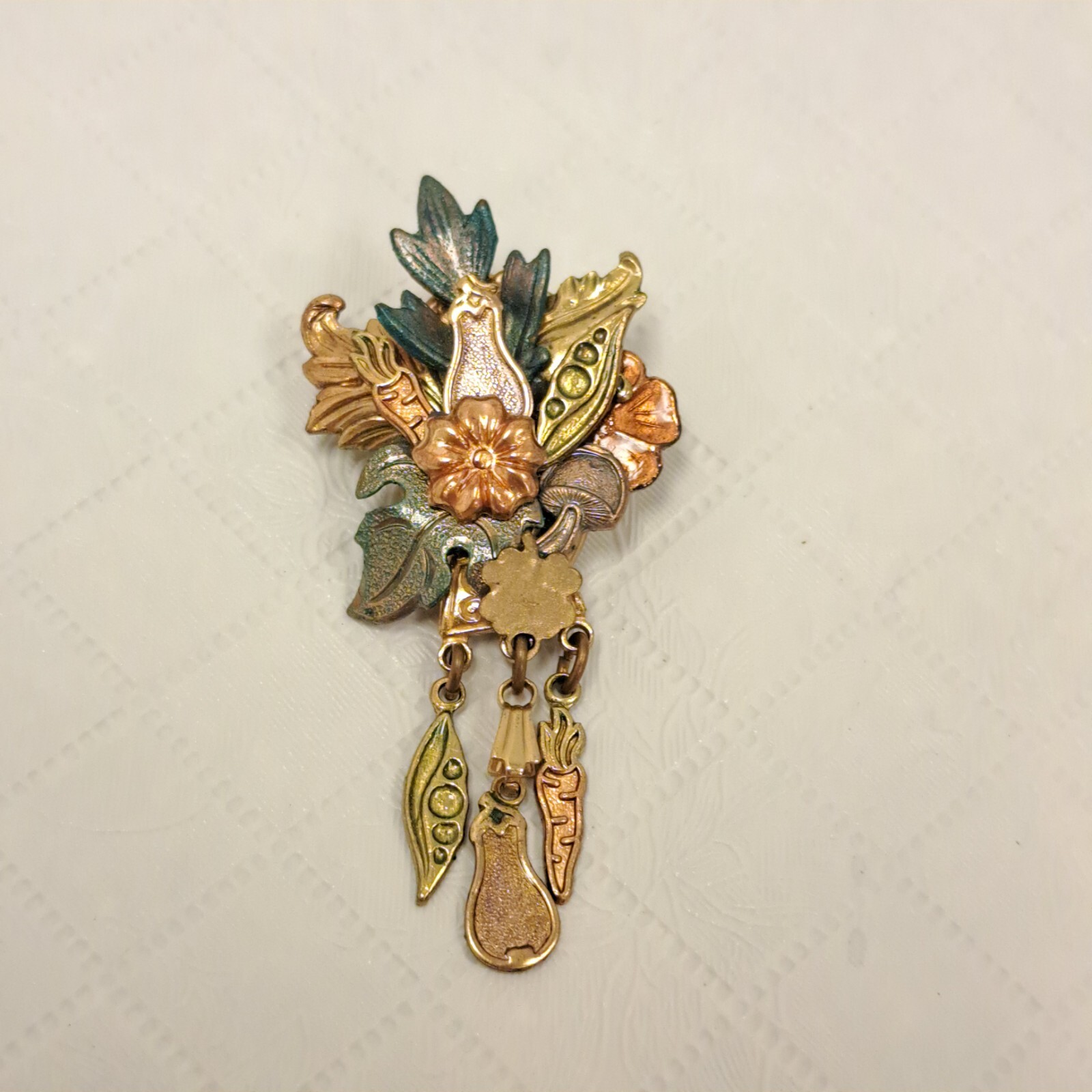 Vintage Flowers Brooch Floral Copper Brass Color Flower Art Pin Handmade