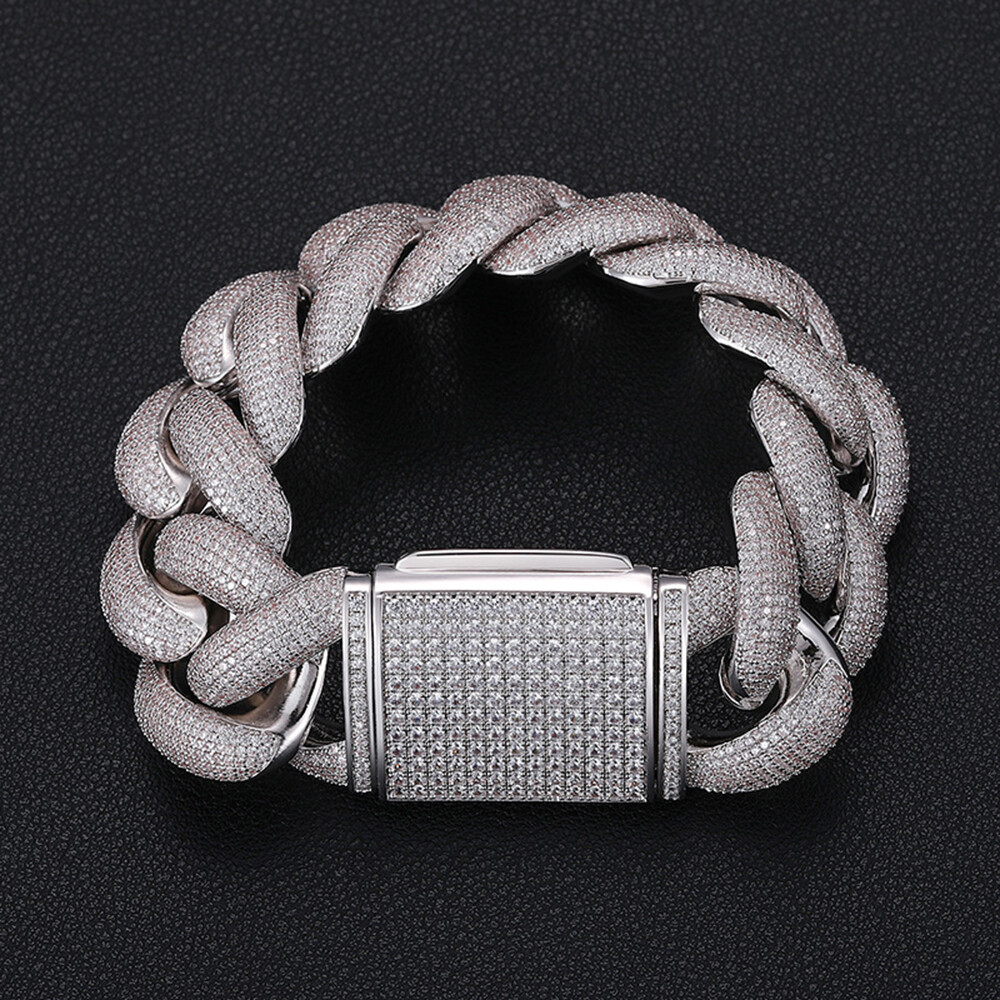 25mm Hip Hop Bubble Cuban Link Chain White CZ Stone 18K Real Gold Plated Jewelry