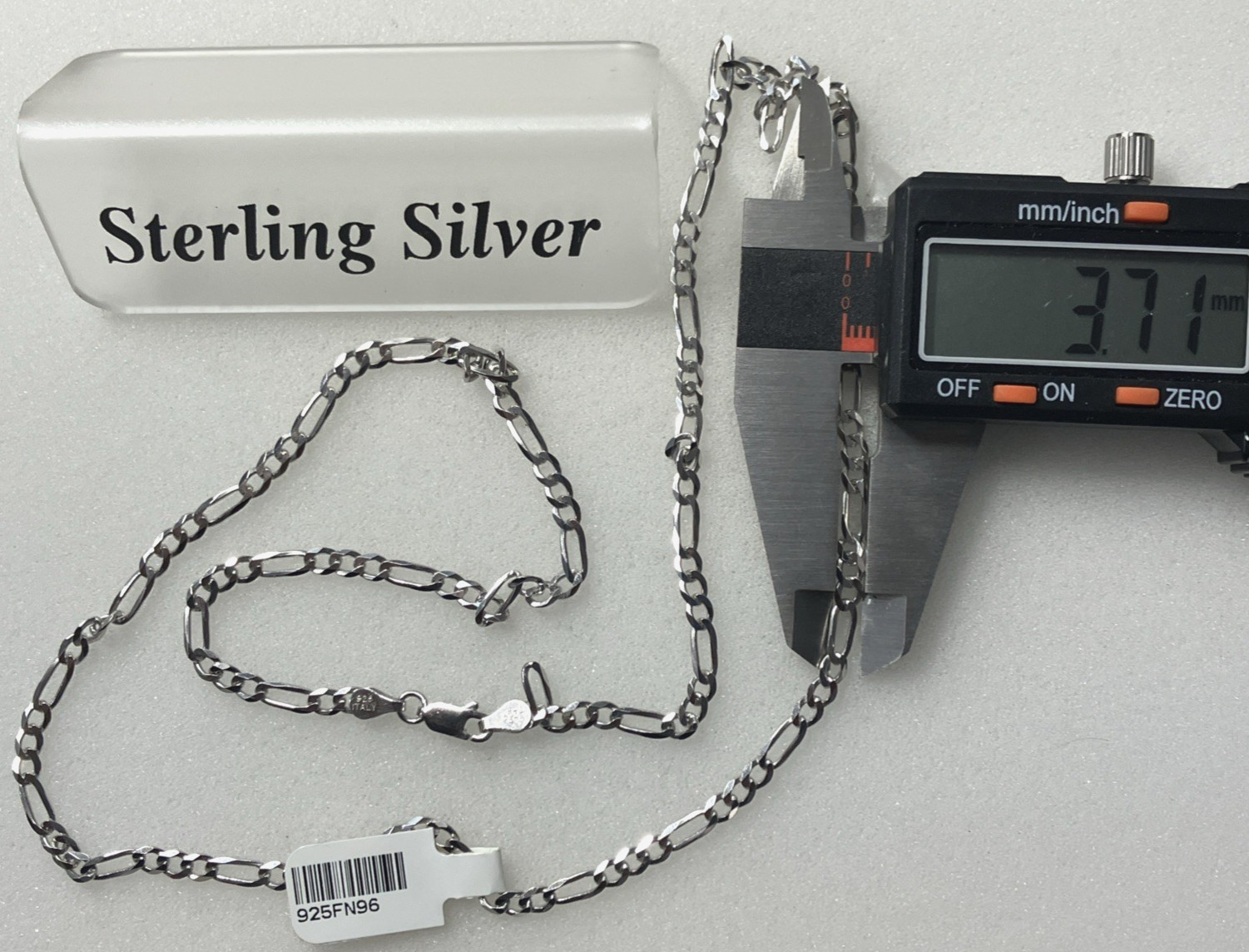 925 Sterling Silver Italy Solid Figaro Link Chain 9.6grams 3.7mm 24inch Necklace