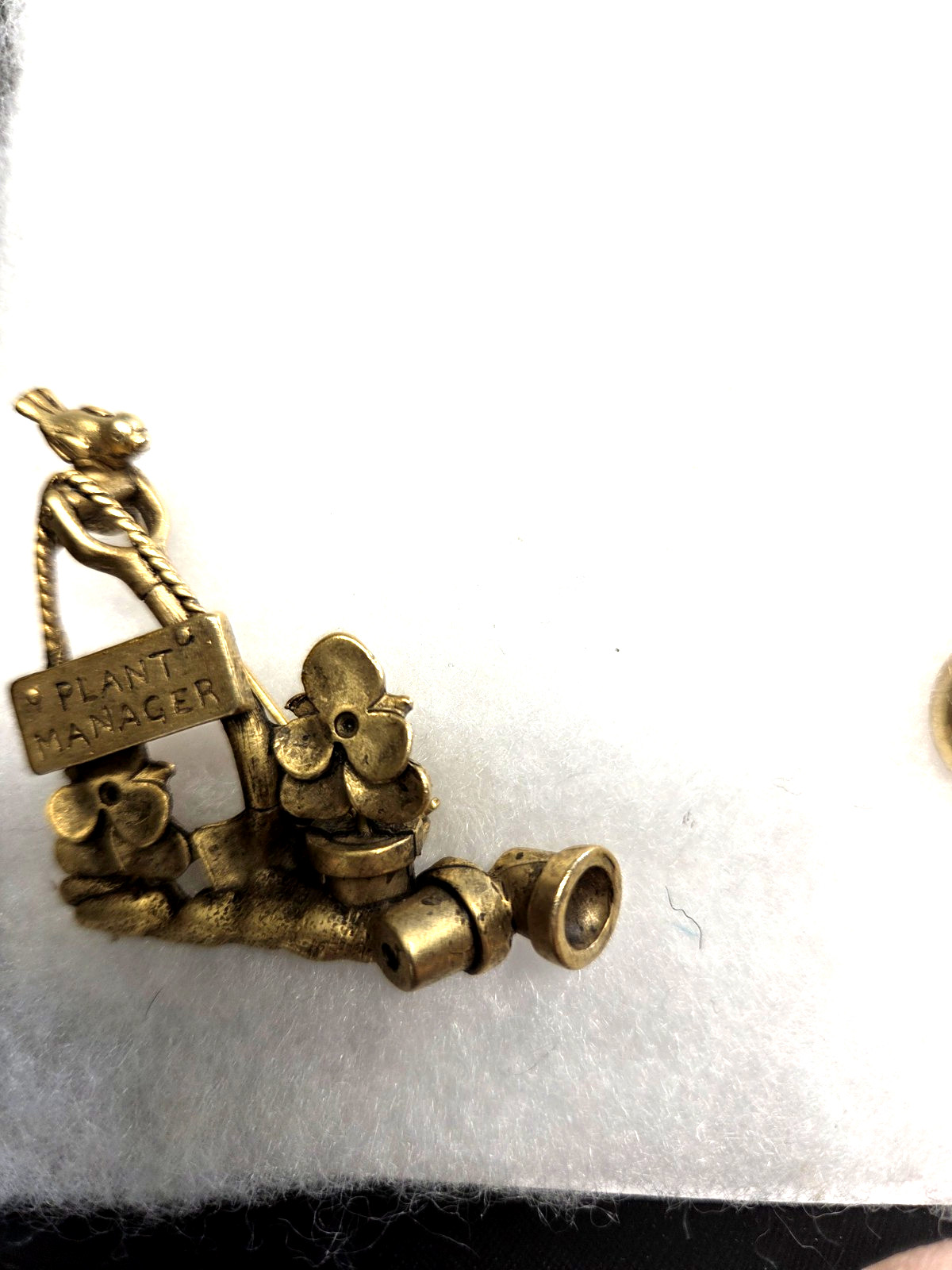 Vtg AJC nos gold tone rhinestone “Plant Manager” Flower supply Pin