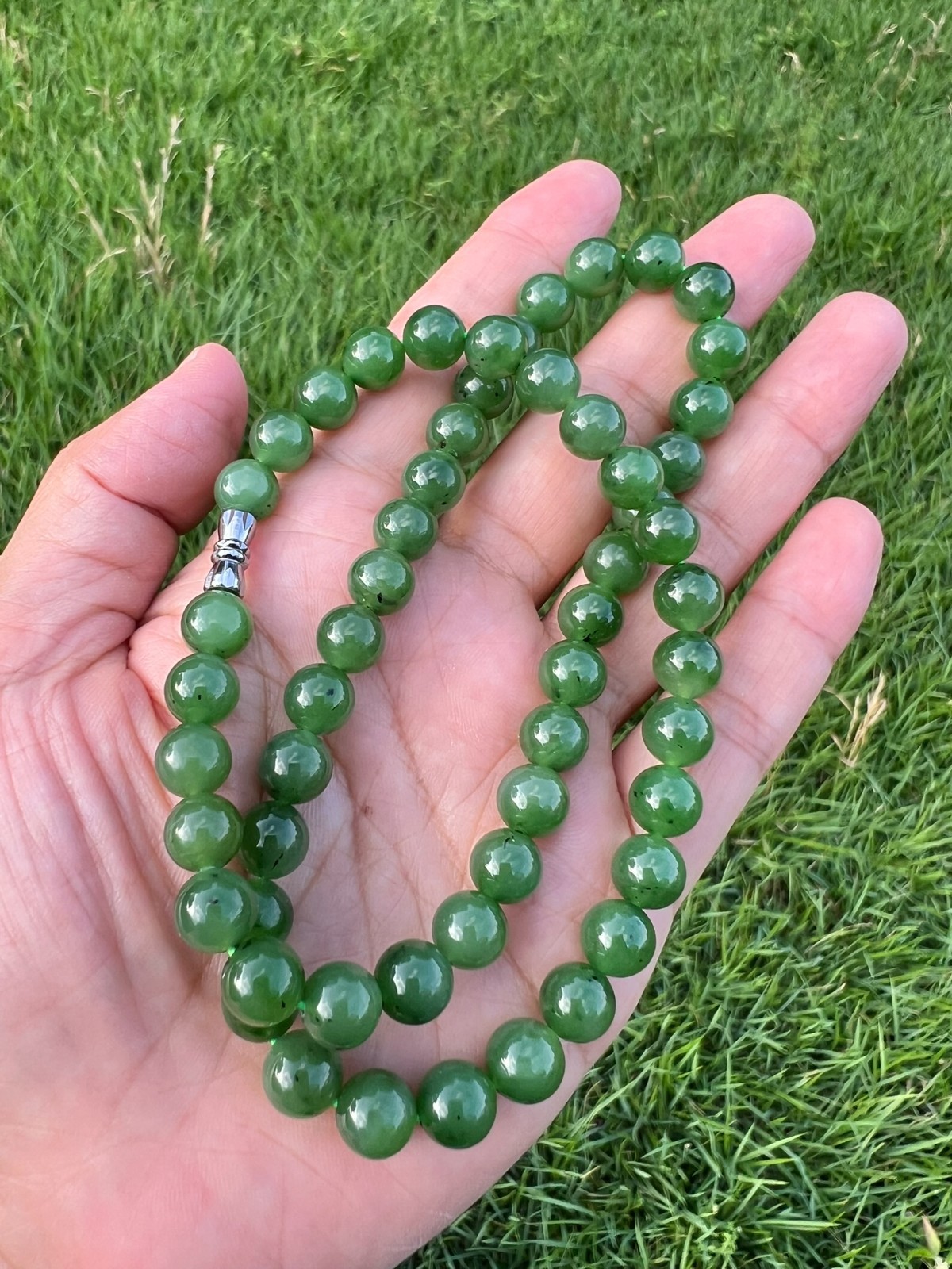 Rich Green 17″ Genuine Nephrite Jade 8mm Bead Necklace H141 3