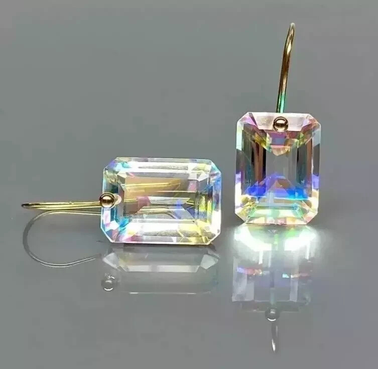Natural Mystic Topaz Emerald Cut Earrings for Women 925 Silver 40.55 Ct+ Earring