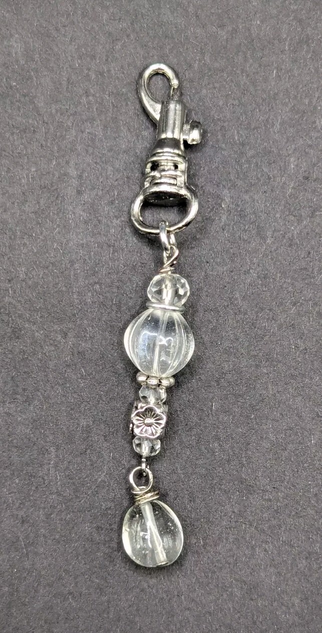1pc Clear / Silver Glass Beaded Dangle Charm