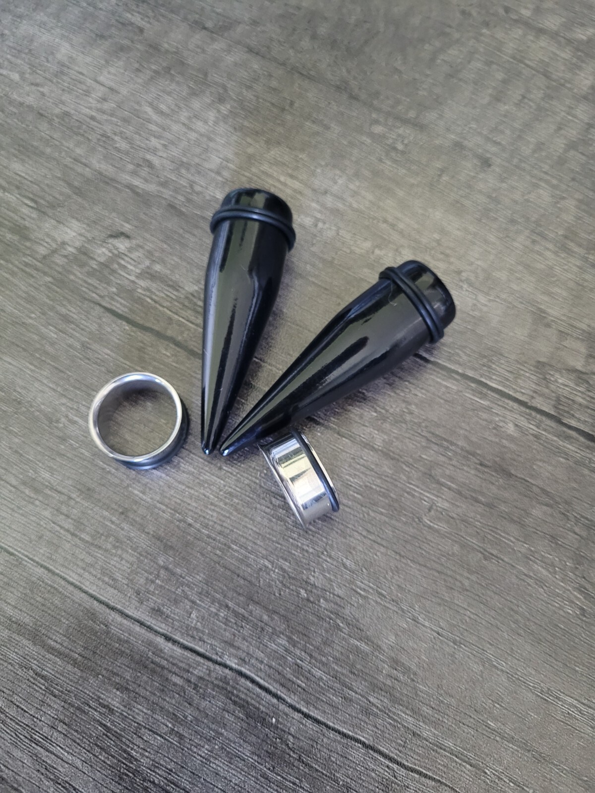 Pair Black Tapers & Single Flare Steel Tunnels Ear Stretching Kit Gauges Plugs
