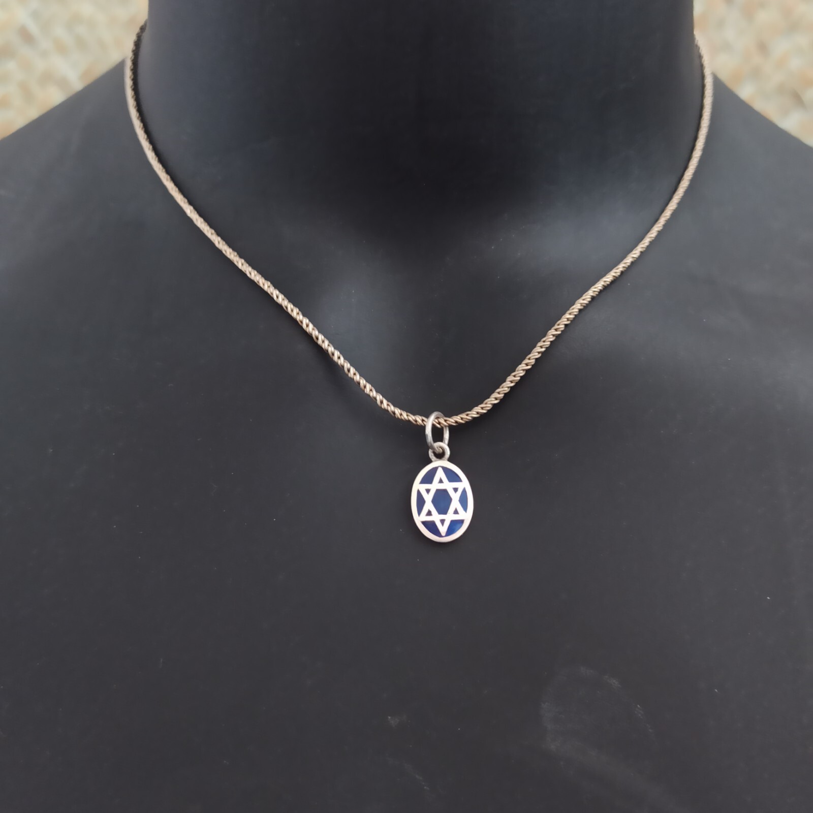 Star of David Necklace Silver Dark Blue Enamel Thick Chain Retro Classic Gift