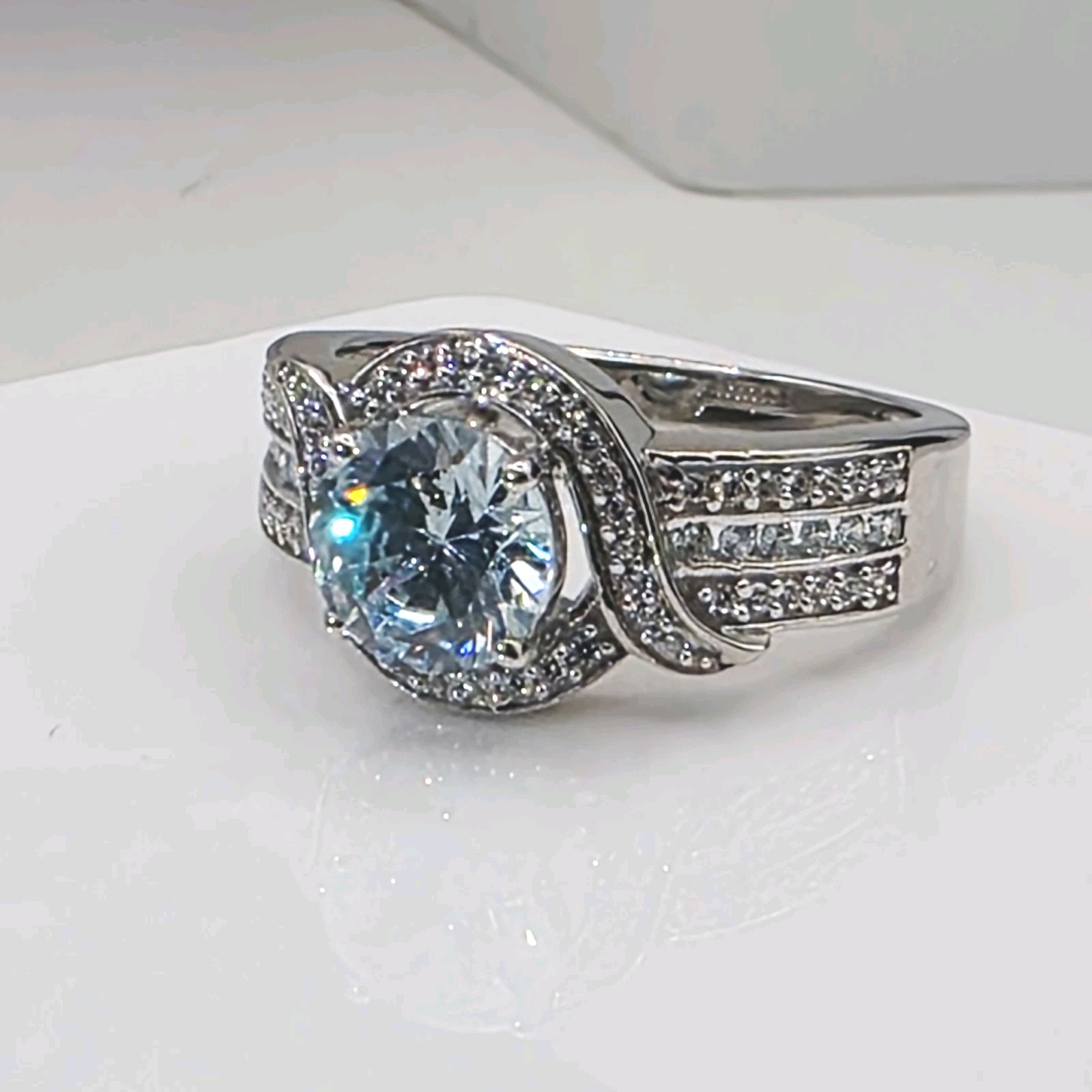 Bella Luce Blue White CZ Ring Rhodium Over Sterling Silver Size 10 NWOT