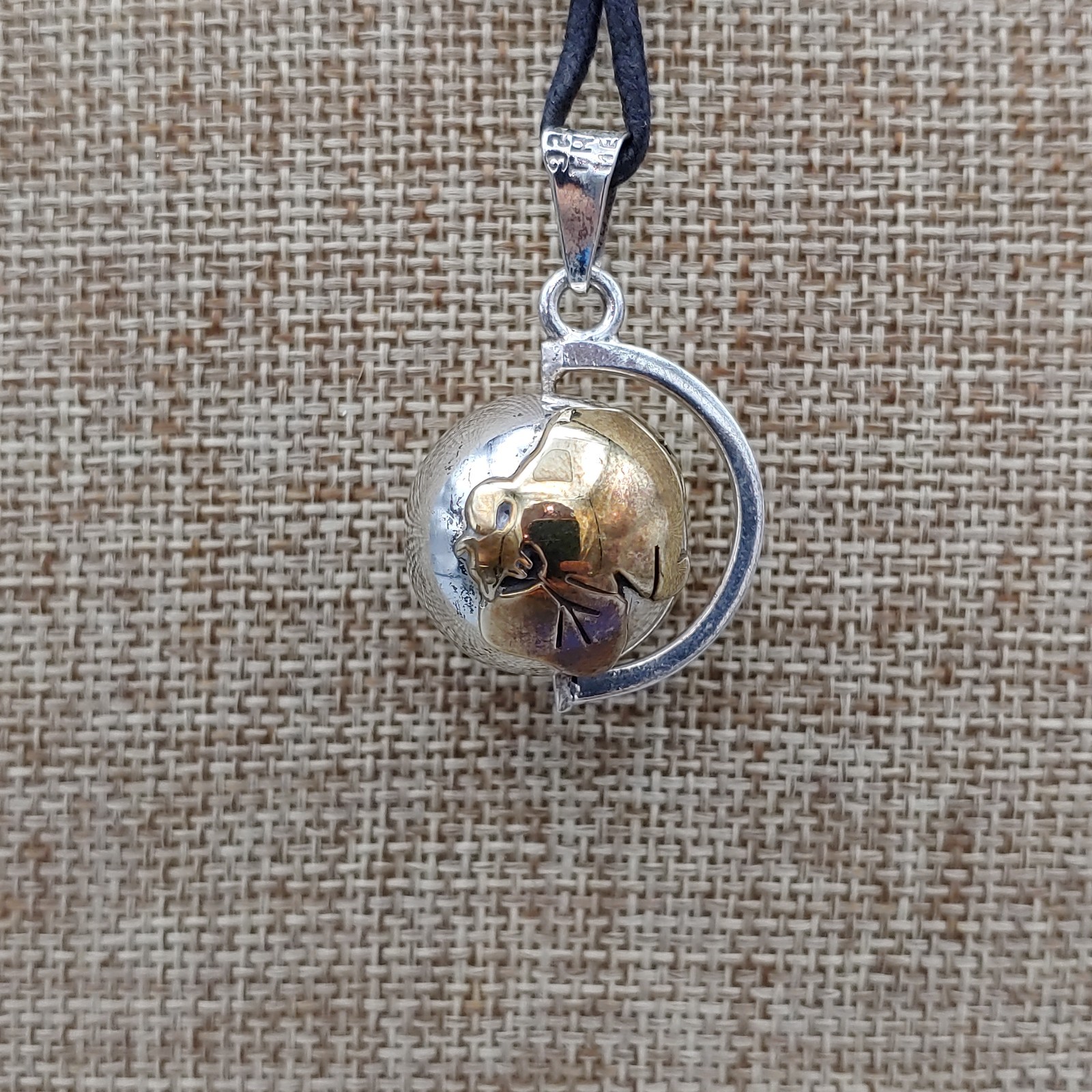 VTG Taxco TR-77 Mexico Sterling Silver .925 and Brass Earth Harmony Spin Pendant