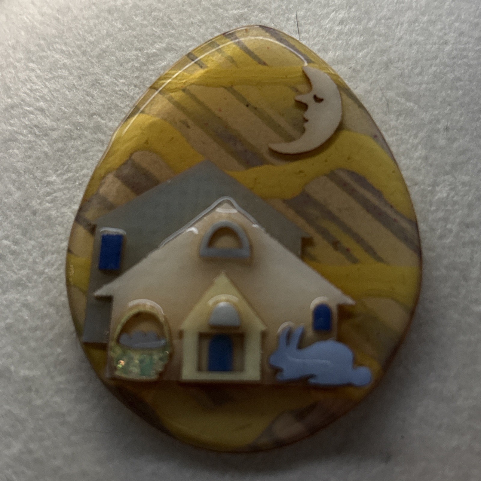House pins By Lucinda ~ Easter Brooch Egg Shape Glitz Easter Basket Blue Bunny