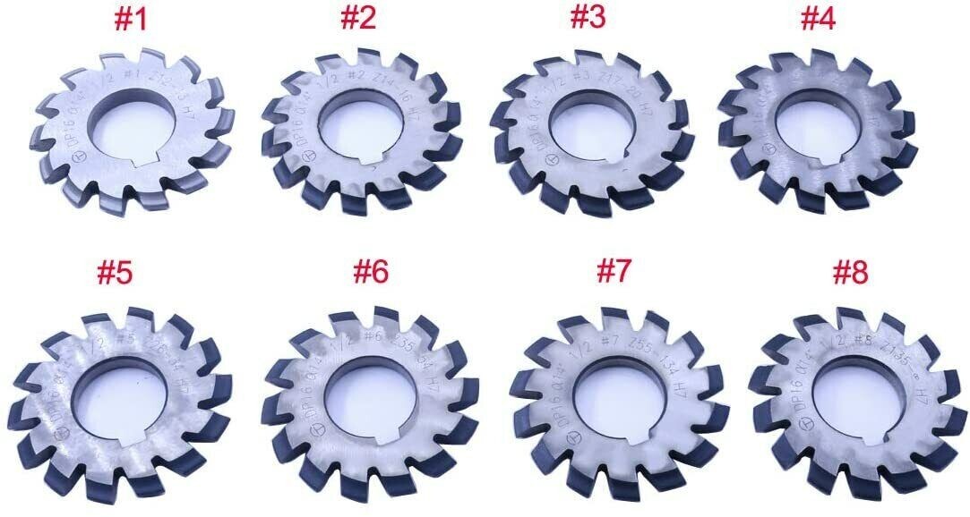 Dp16 PA14-1/2 Involute Gear Cutters and 1pc 7/16 Inch 22mm R8 Shank Holder 8pcs