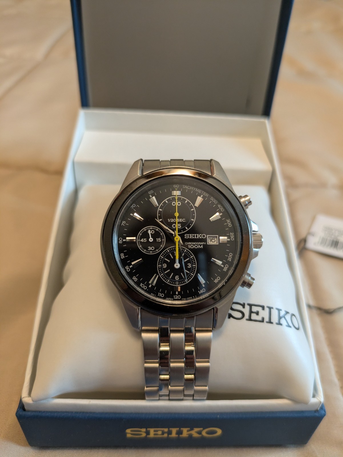 Seiko SNDF09 Stainless Steel Chronograph Black Dial Mens Watch