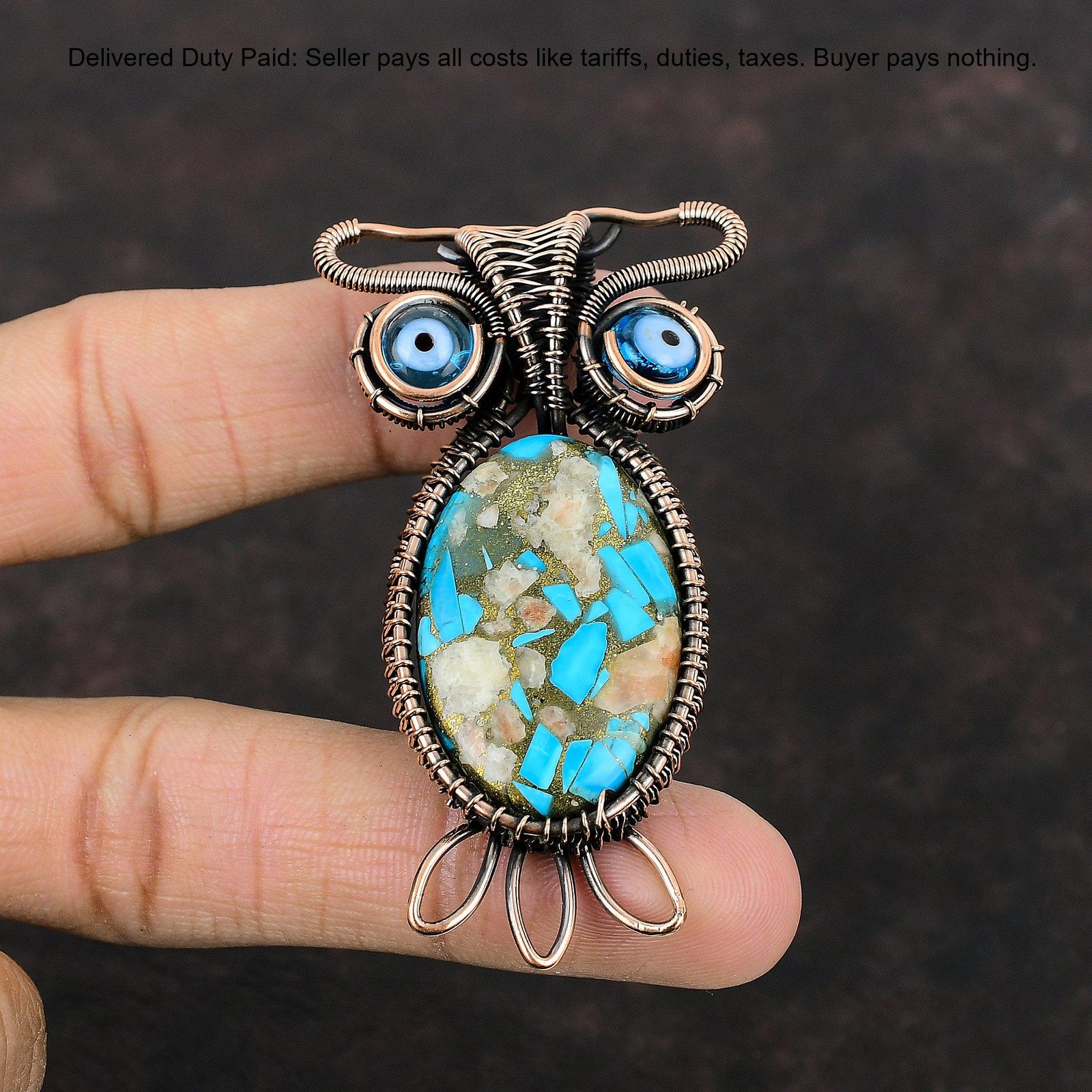 Copper Pink Opal Copper Turquoise Gemstone Blue Color Evil Eye Pendant Jewelry